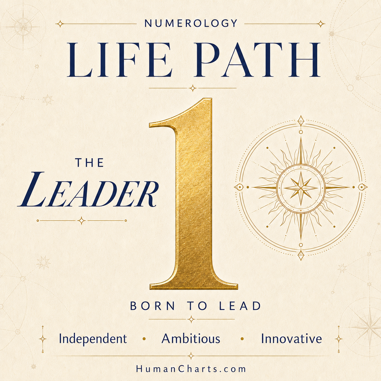 Visual representation of Life Path 1 in Numerology — the Path of the Leader — independence, initiation, will, self-mastery.
