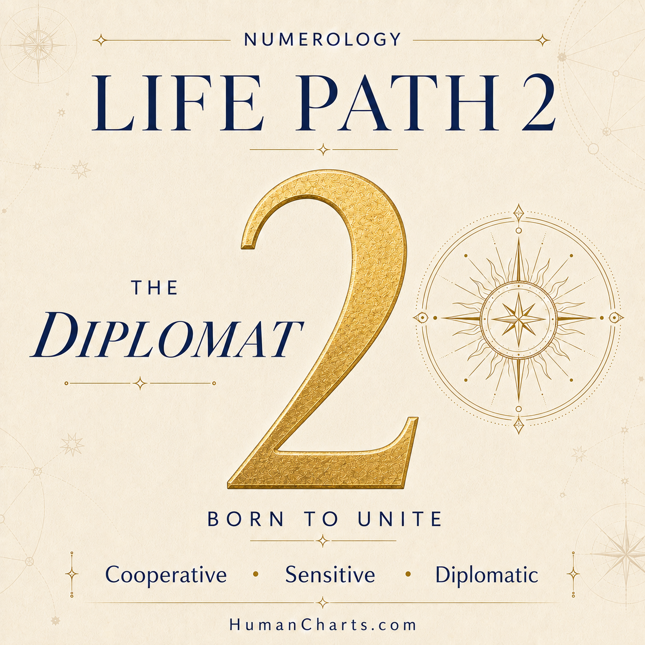 Visual representation of Life Path 2 in Numerology — the Path of the Diplomat — partnership, sensitivity, mediation, cooperation.