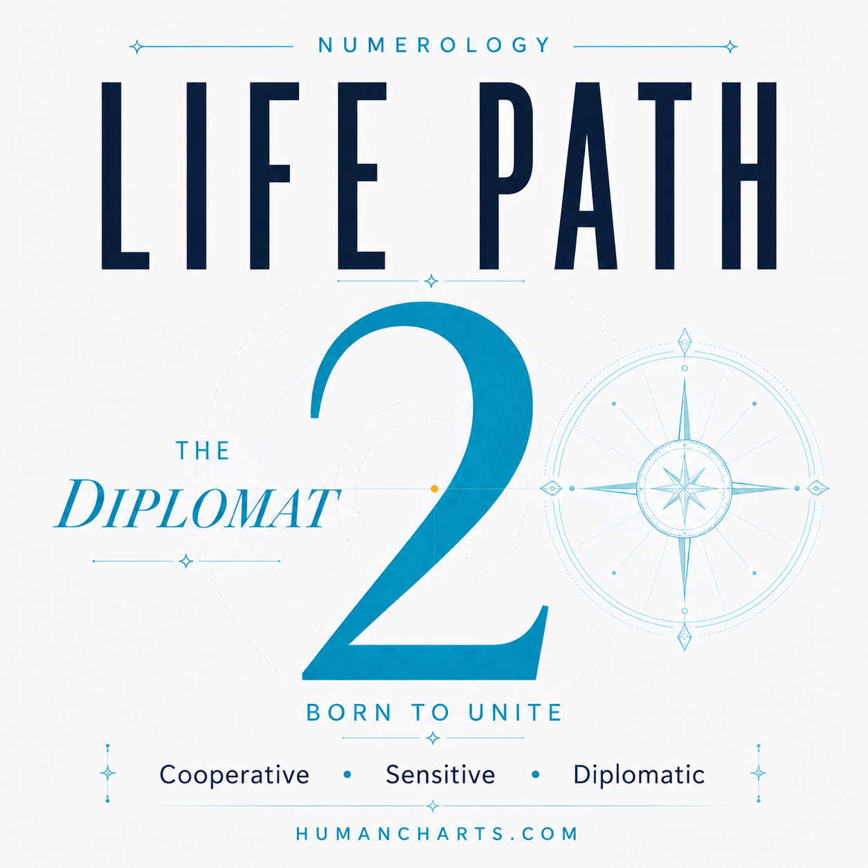 Visual representation of Life Path 2 in Numerology — the Path of the Diplomat — partnership, sensitivity, mediation, cooperation.
