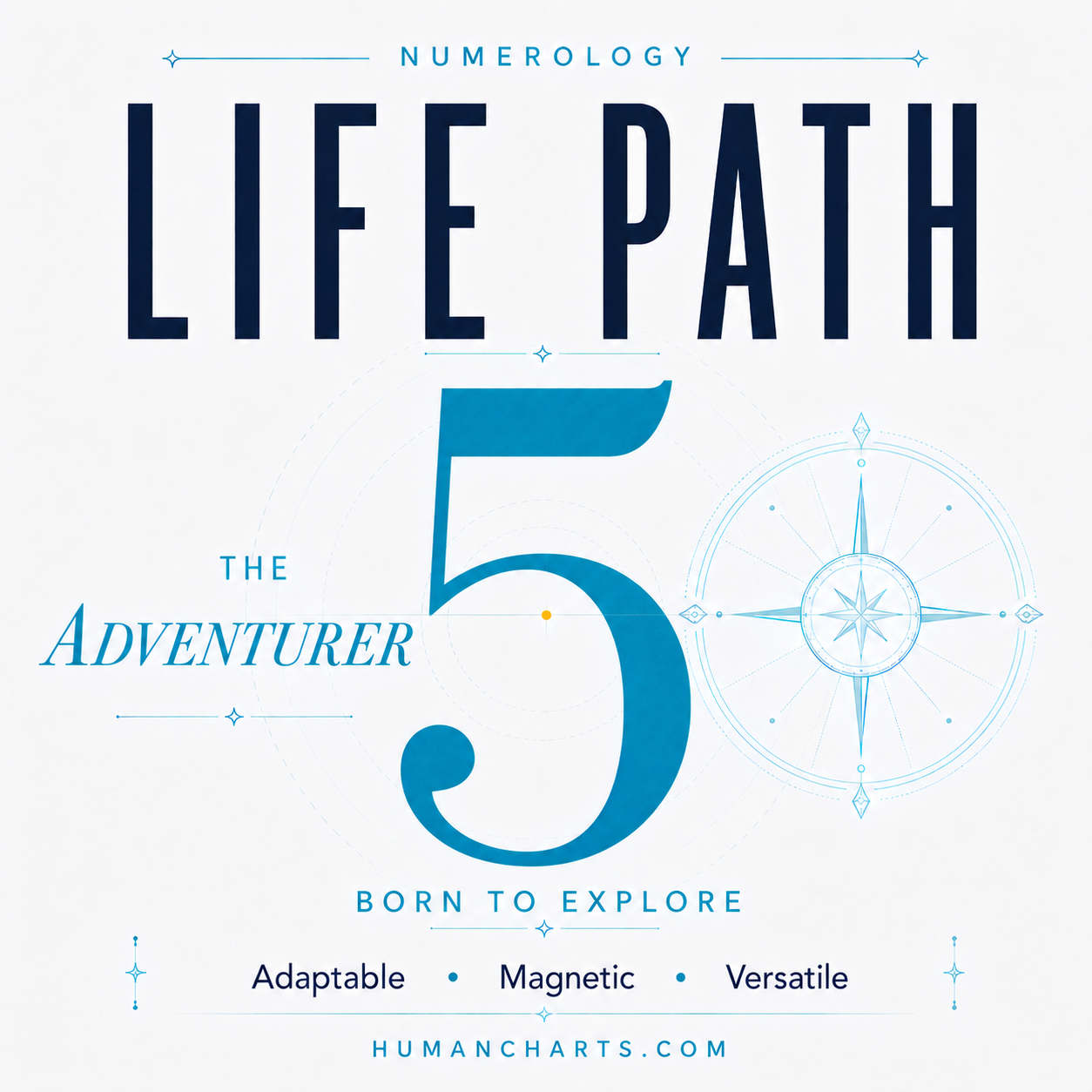 Visual representation of Life Path 5 in Numerology — the Path of the Adventurer — freedom, change, sensory experience, versatility.