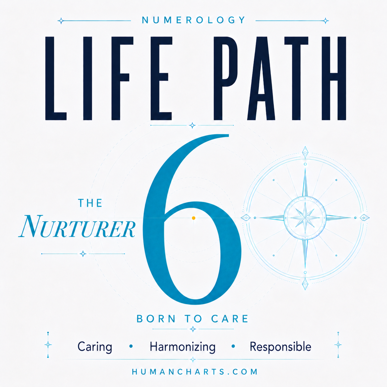 Visual representation of Life Path 6 in Numerology — the Path of the Nurturer — service, responsibility, family, beauty, harmony.